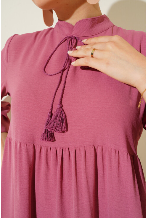 1627 Hijab Dress With Lace-Up Collar