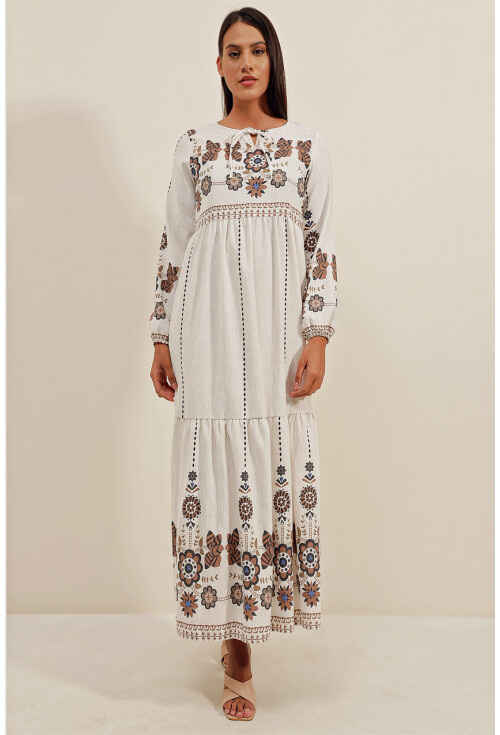 1947 Patterned Long Dress