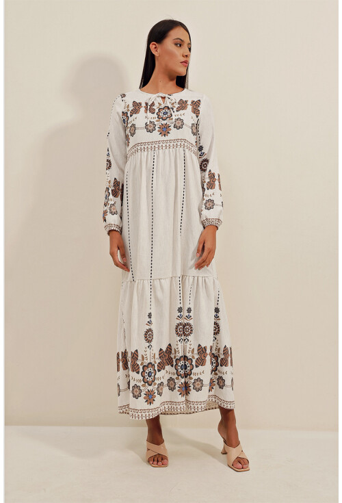 1947 Patterned Long Dress