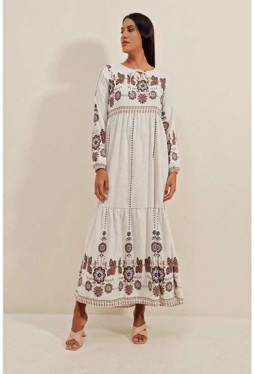 1947 Patterned Long Dress