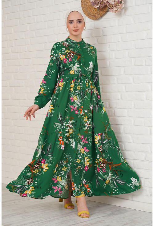 2144 Mandarin Collar Hijab Dress