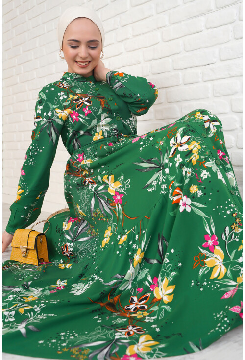 2144 Mandarin Collar Hijab Dress