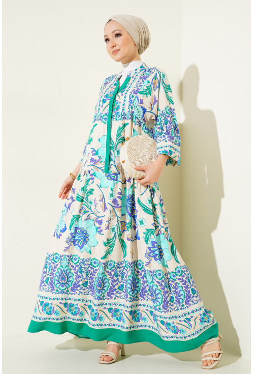 2423 Otantik Desenli Elbise