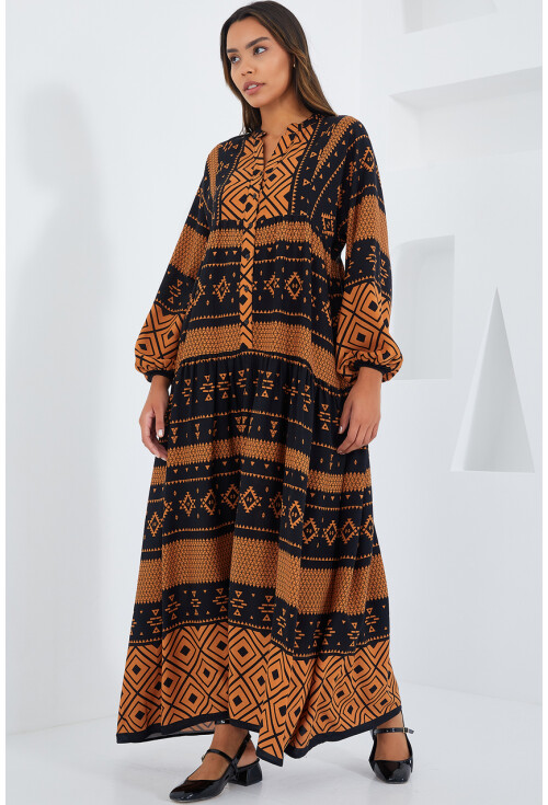 2423 Otantik Desenli Elbise
