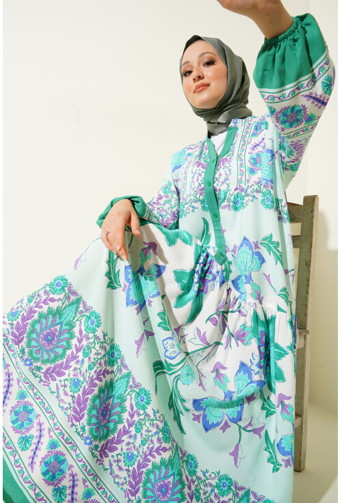 2423 Otantik Desenli Elbise