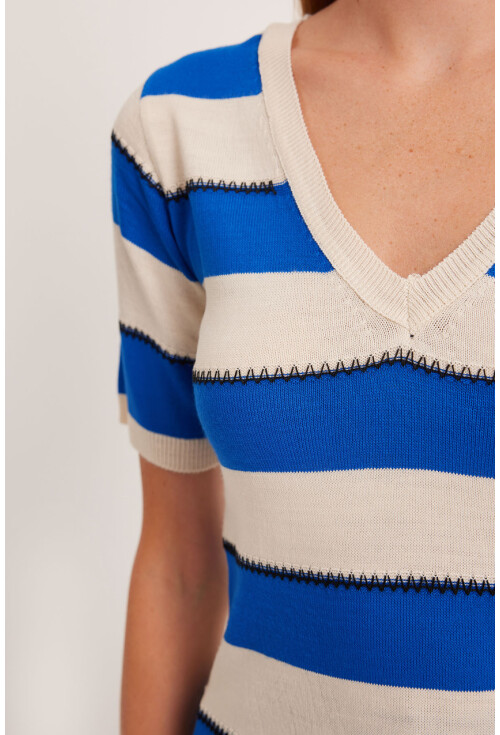 15869 Striped Short Sleeve Blouse