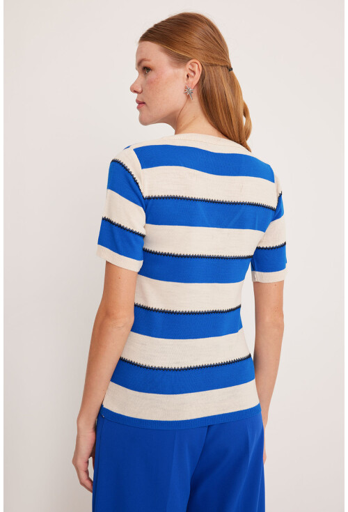 15869 Striped Short Sleeve Blouse
