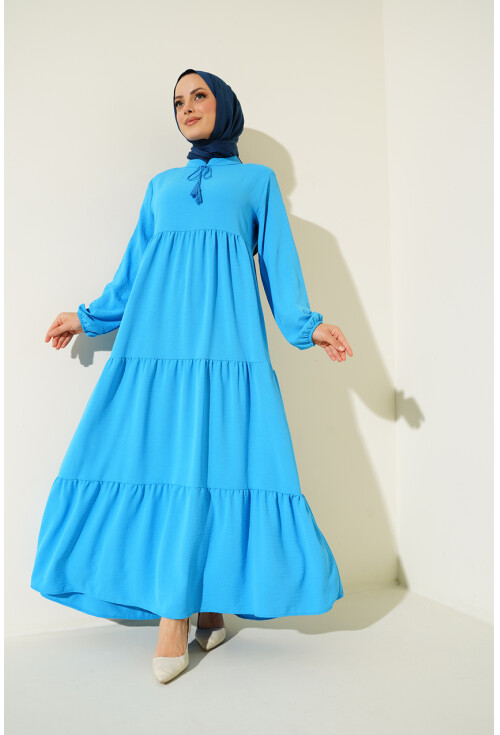 1627 Hijab Dress With Lace-Up Collar