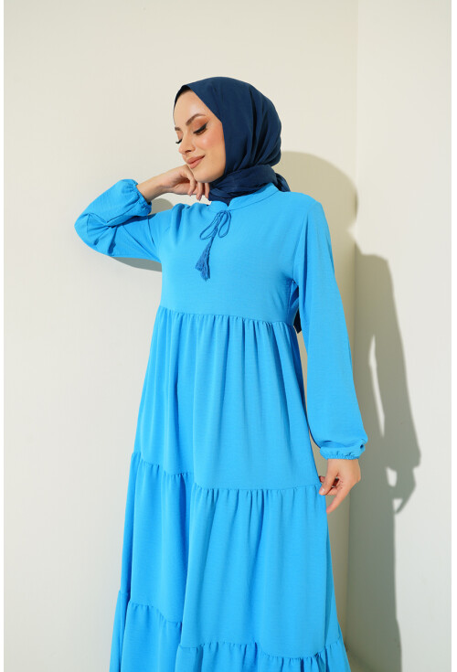 1627 Hijab Dress With Lace-Up Collar