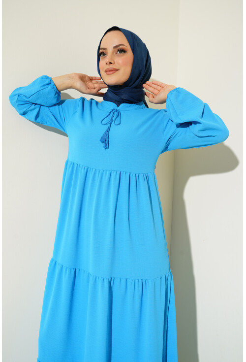 1627 Hijab Dress With Lace-Up Collar