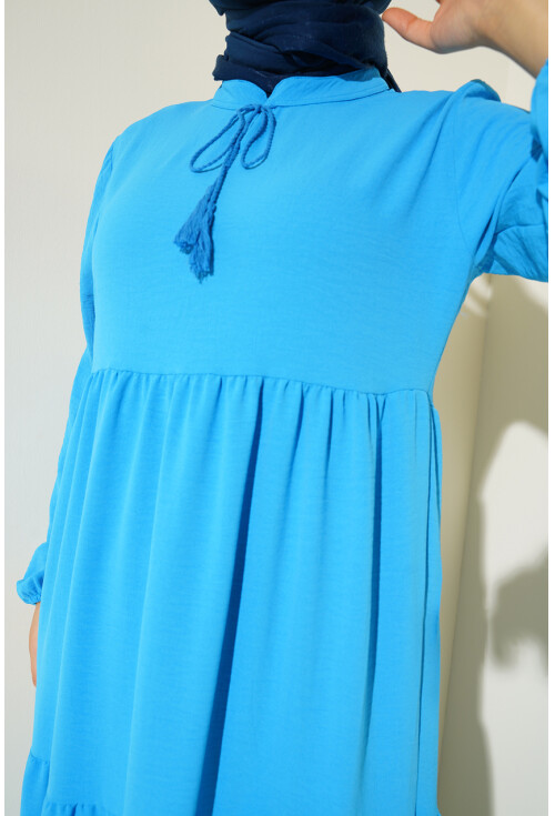 1627 Hijab Dress With Lace-Up Collar