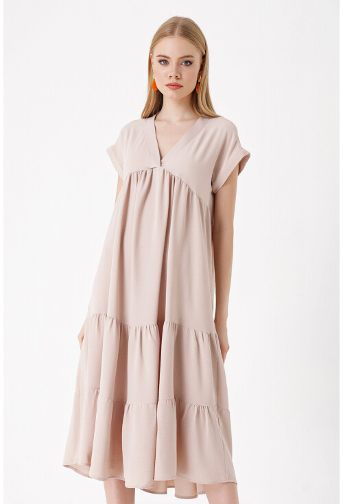 2398 V-Neck Flounced Dress