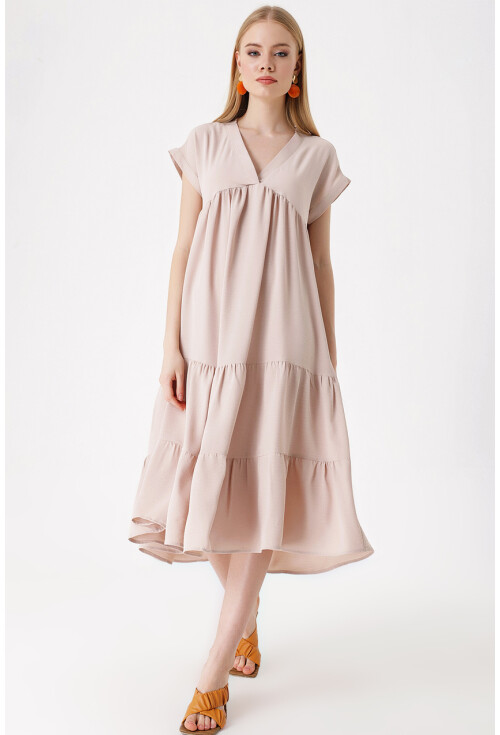 2398 V-Neck Flounced Dress