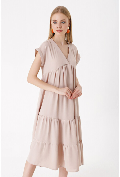 2398 V-Neck Flounced Dress