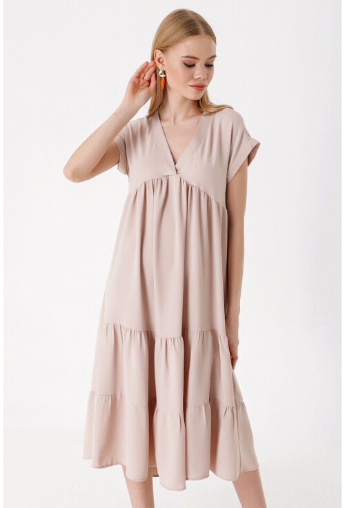 2398 V-Neck Flounced Dress