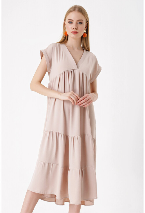 2398 V-Neck Flounced Dress