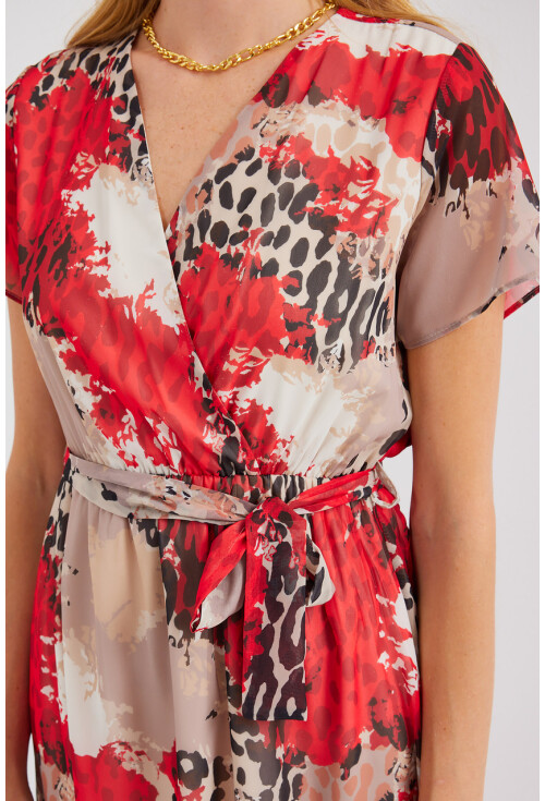 2502 Short Sleeve Patterned Chiffon Dress