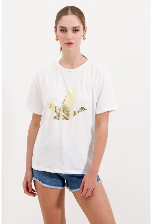 4317 Bisiklet Yaka Baskılı Tişört