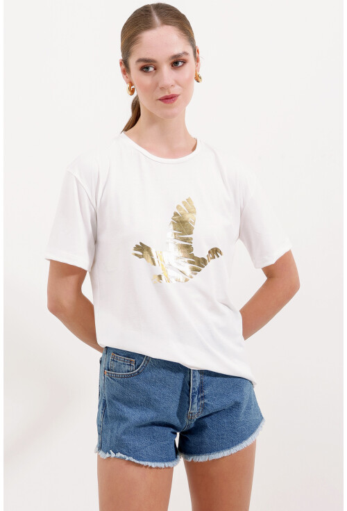 4317 Bisiklet Yaka Baskılı Tişört