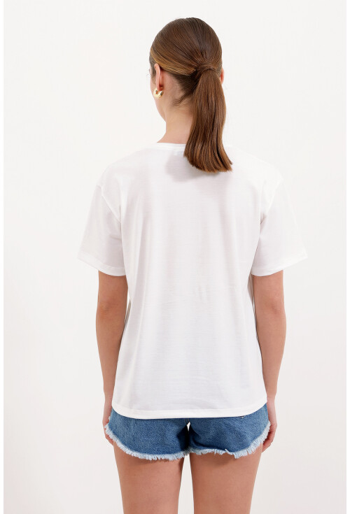 4317 Bisiklet Yaka Baskılı Tişört