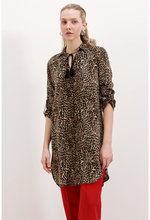 5613 Striped Tunic With Tie Collar