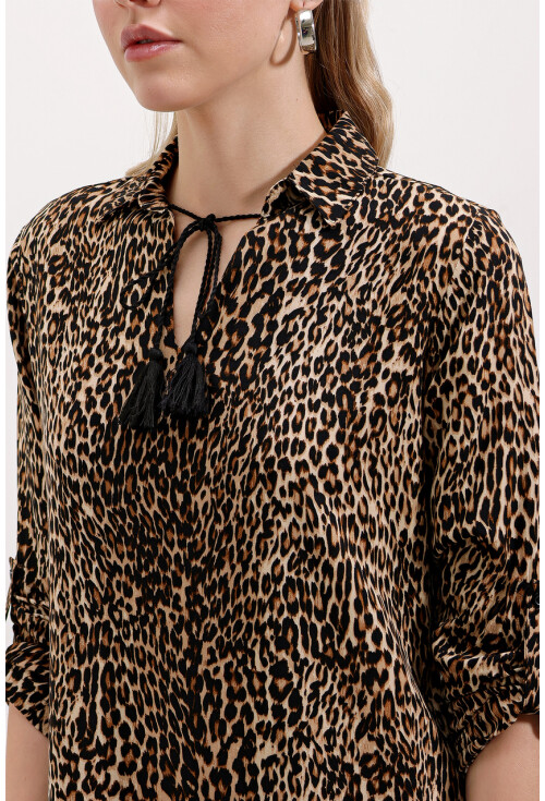 5613 Striped Tunic With Tie Collar