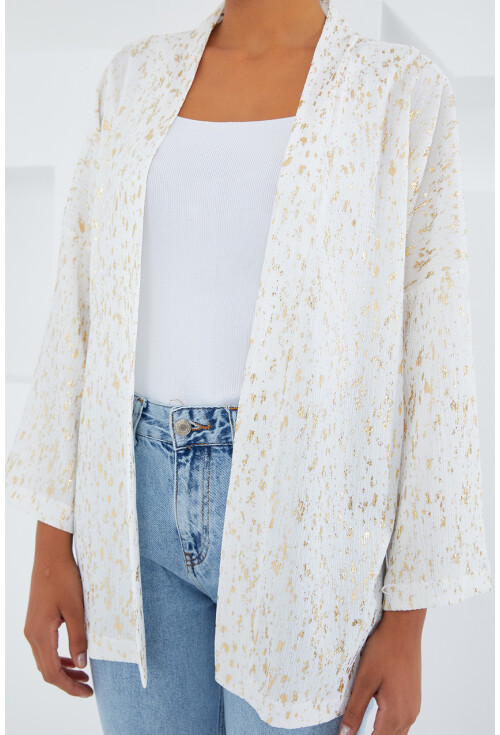 5925 Kadın Varaklı Örme Kimono