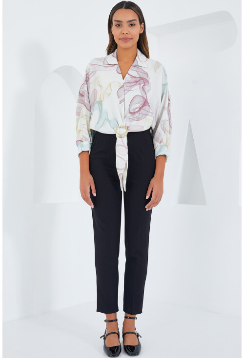 Womens Oversized Draped Crop Satin Shirt 906