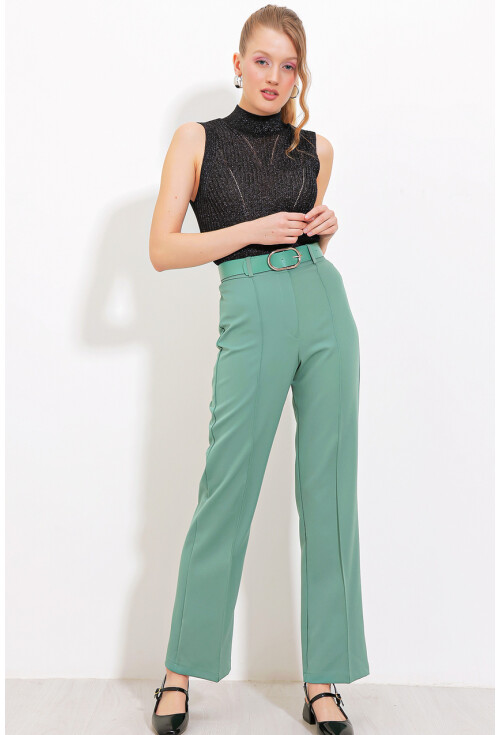 Womens High-Waist Fabric Pants 6584