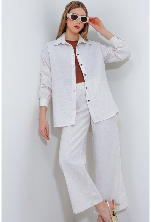 T6624 Bol Paça Keten Alt Üst Takım