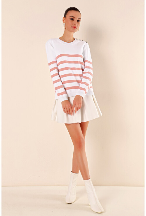 15820 Striped Sweater With Buttons