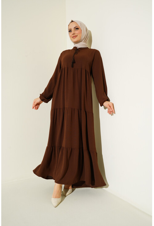 1627 Hijab Dress With Lace-Up Collar