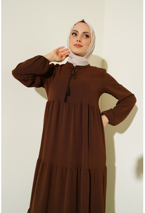 1627 Hijab Dress With Lace-Up Collar