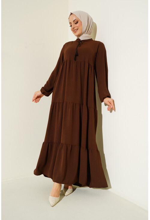 1627 Hijab Dress With Lace-Up Collar