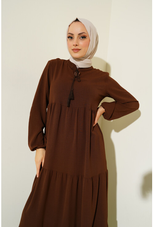 1627 Hijab Dress With Lace-Up Collar