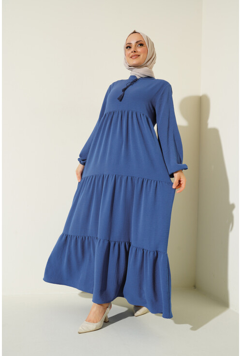 1627 Hijab Dress With Lace-Up Collar