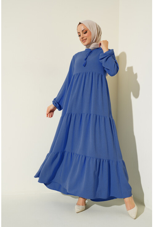 1627 Hijab Dress With Lace-Up Collar