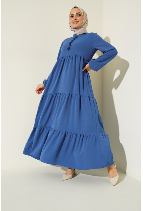 1627 Hijab Dress With Lace-Up Collar
