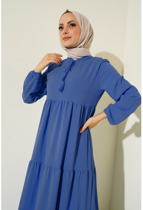 1627 Hijab Dress With Lace-Up Collar