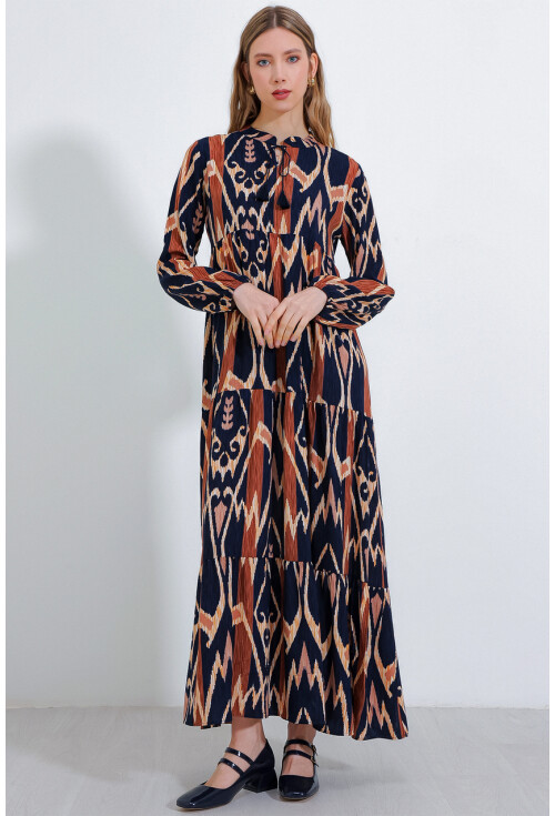 1627 Hijab Dress With Lace-Up Collar