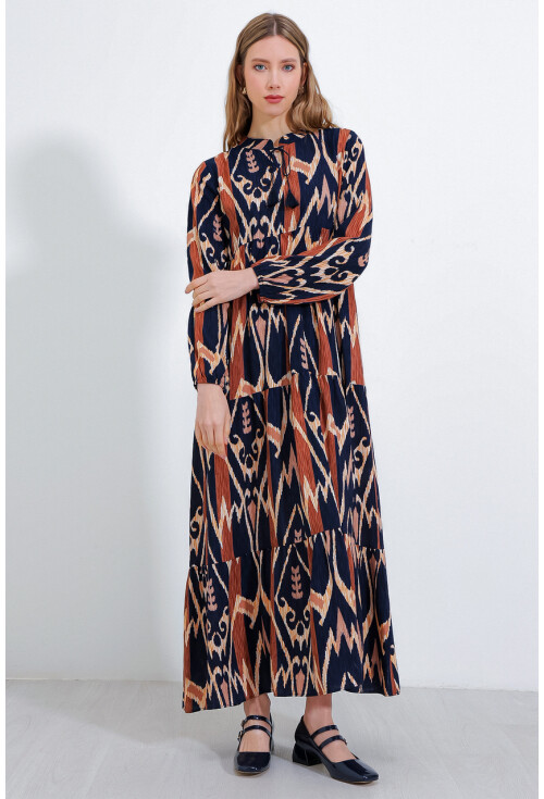 1627 Hijab Dress With Lace-Up Collar