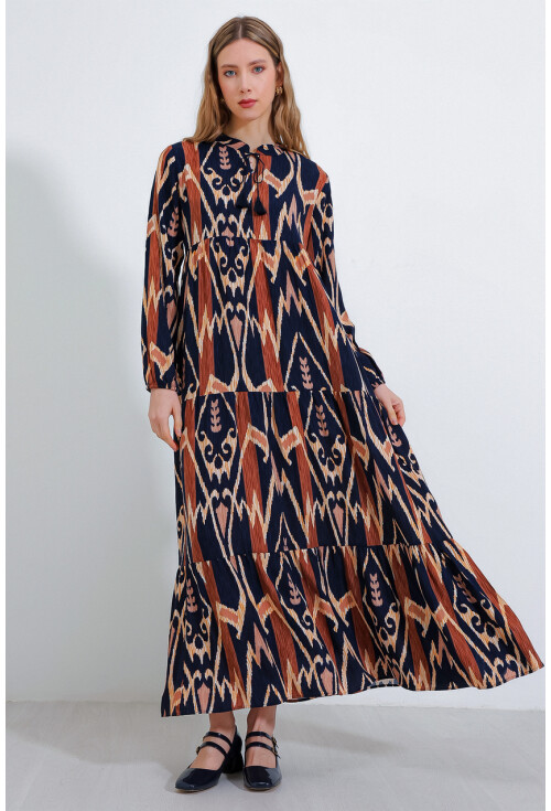 1627 Hijab Dress With Lace-Up Collar