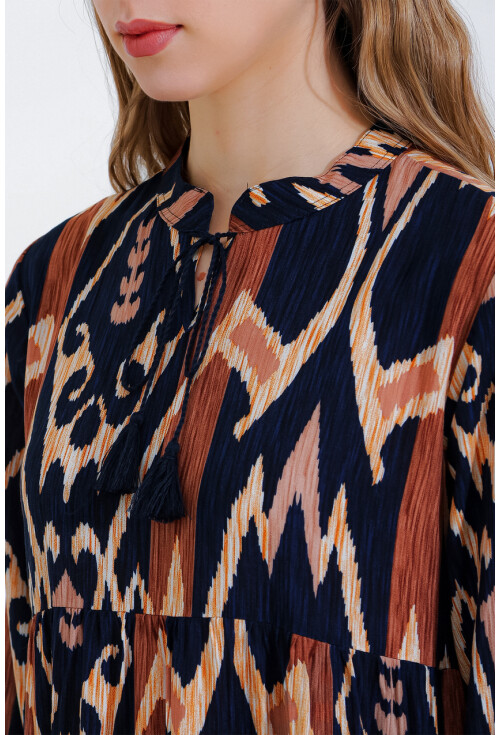 1627 Hijab Dress With Lace-Up Collar