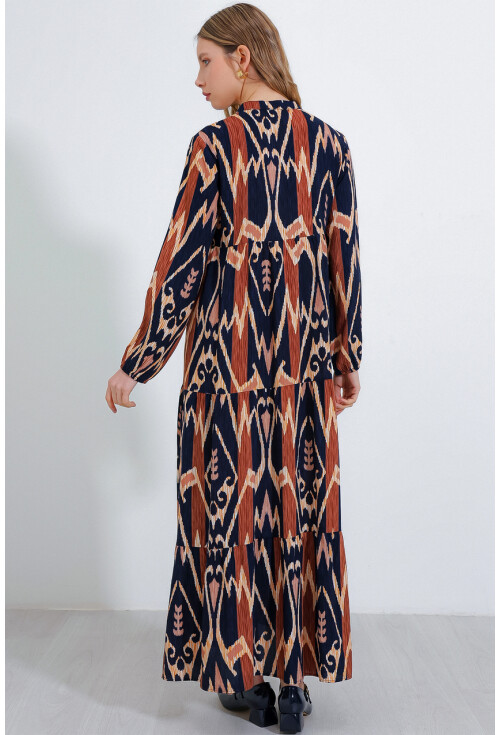 1627 Hijab Dress With Lace-Up Collar