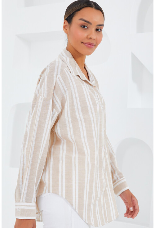 20251 Womens Striped Oversized Shirt