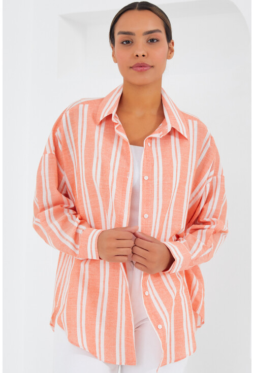 20251 Womens Striped Oversized Shirt