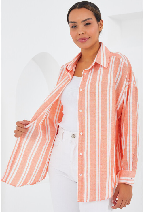 20251 Womens Striped Oversized Shirt