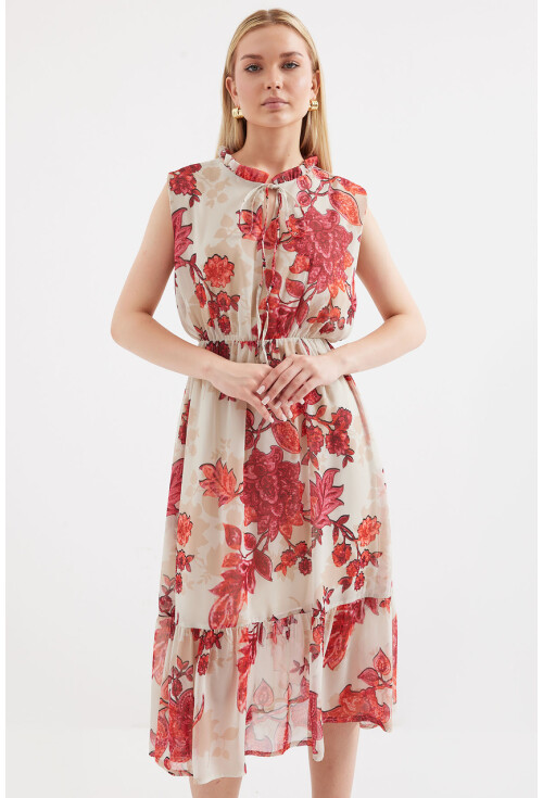 2503 Patterned Sleeveless Chiffon Dress