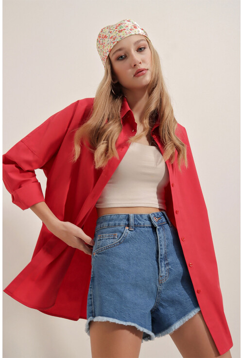 3900 Oversize Uzun Basic Gömlek