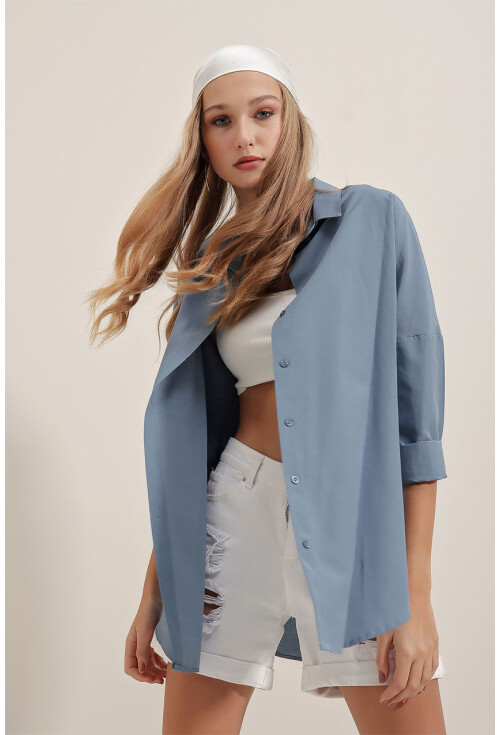 3900 Oversize Uzun Basic Gömlek